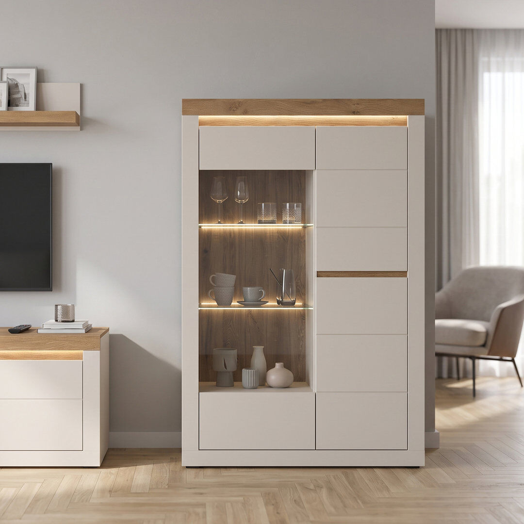 Latitude Run Birchel Display Cabinet Brown;Biege 156.3cm H X 104.2cm W X 39.6cm D