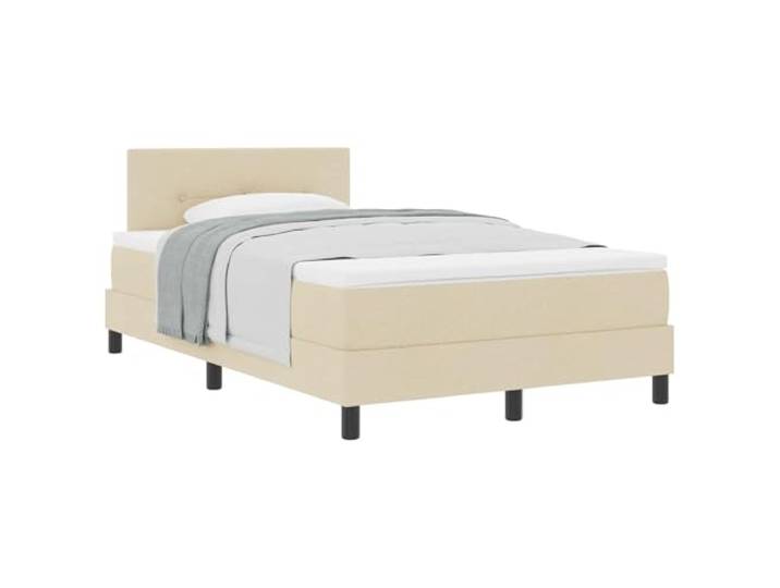 KTHLBRH Boxspringbett mit Kopfteil creme 120 x 190 cm Stoff Minimalistisches Design, Holzkonstruktion, massive Kiefer-Details, zweifach höhenverstellbares Kopfteil, mittelgroß