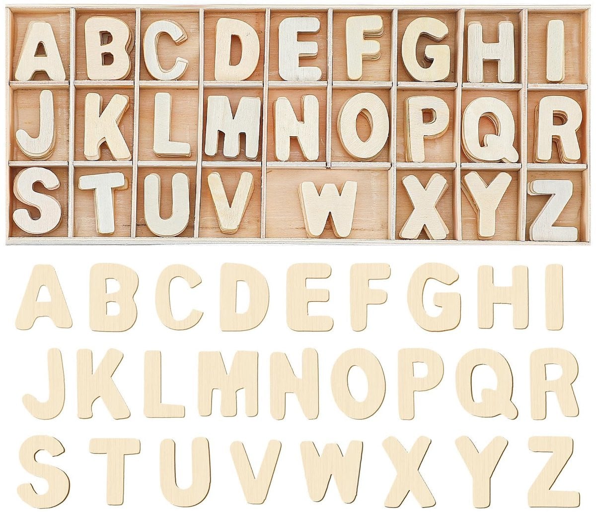 Dailygoods Houten Letters 156 Stuks Alfabet Decoratie Natuurlijke Houtkleur