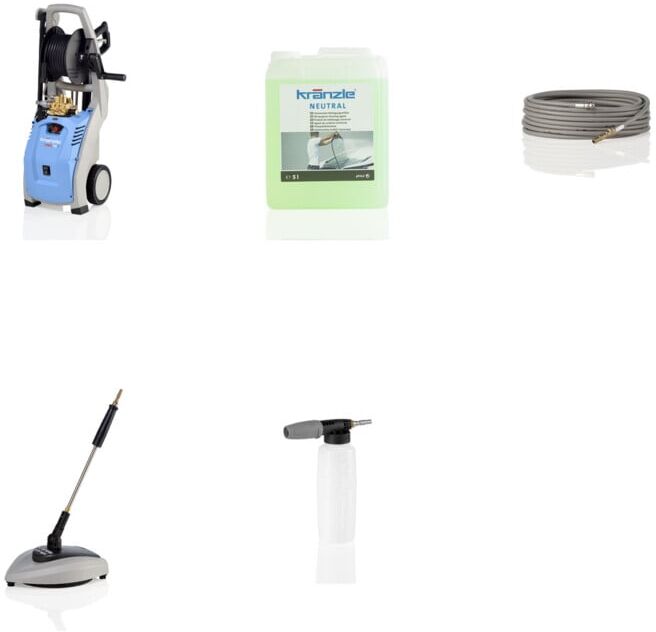 Set Kränzle Hochdruckreiniger K 1050 TST + Terassenreiniger Round Cleaner UFO light + Schauminjektor mit Behälter 1l + Reinigungsmittel Neutral 5 Liter + Rohrreinigungsschlauch 10 m