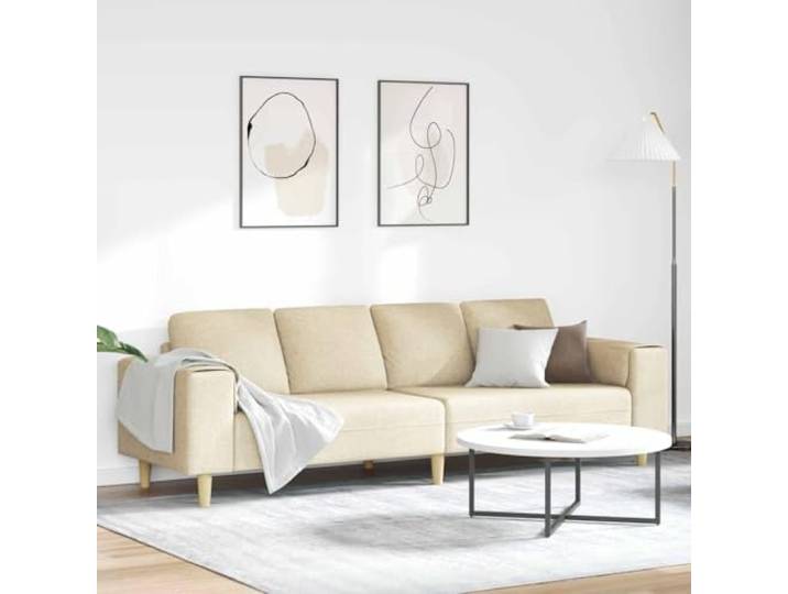 ZQQLVOO Wohnzimmer Couch Creme 250 x 77 x 76 cm Polyester 3-Sitzer Sofa, Schaumstofffüllung, Braune Beine, Ergonomische Armlehnen, Einfache Montage