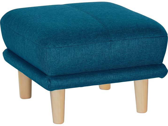 Fußhocker, Holz, Blau Petrol, 66×44×66 cm, Straffe Polsterung, Trendmanufaktur