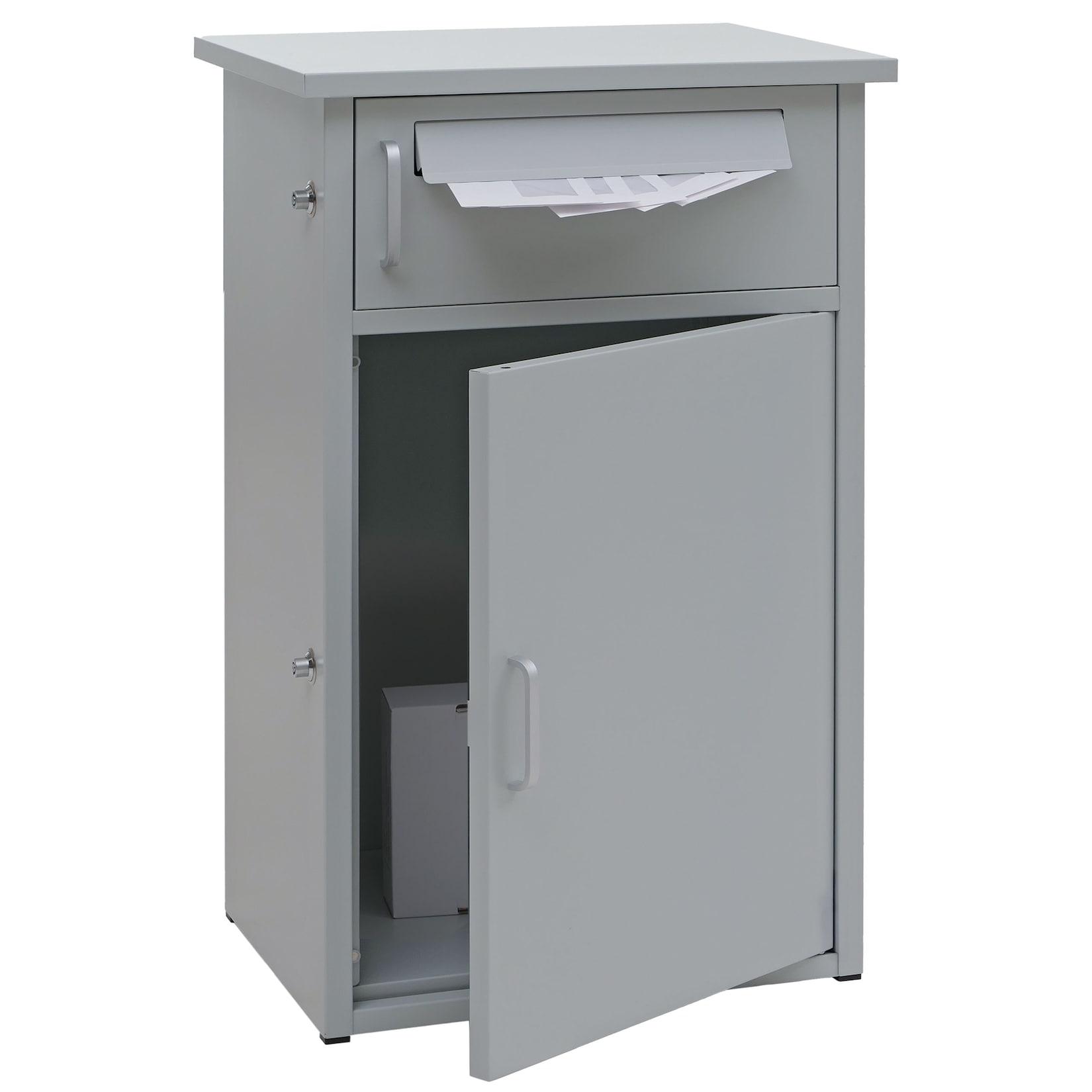 Paketkasten MCW-O51, Paketbox Paketfach Paketstation Briefkasten 2 Fächer, Stahl 78x49x38cm ~ hellgrau