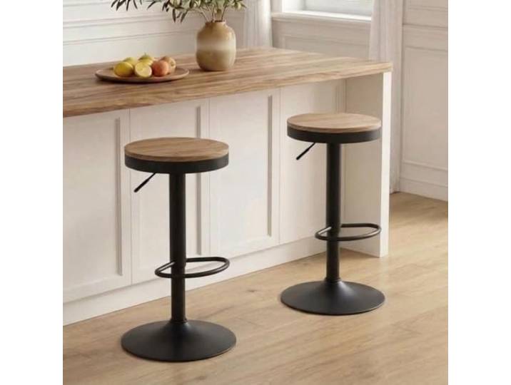 YOUNIKE Barhocker 2er Set Holz Barstuhl Hoher Barhocker Metallrahmen 360° höhenverstellbar drehbar mit Fußstütze Industriell Schwarz