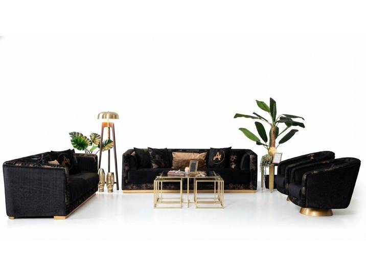 JVmoebel Sofa Elegante Textil-Couchgarnitur in Grün mit goldenen Edelstahlfüßen, Set, Made in Europa