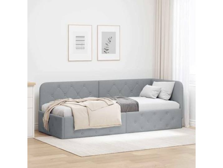 RJPLMFV Bettgestell, Eckbett, Hellgrau, 80 x 200 cm, Polyestergewebe Armlehne umkehrbar, platzsparendes Design, umwandelbares Schlafsofa, Lamellen, moderner Stil