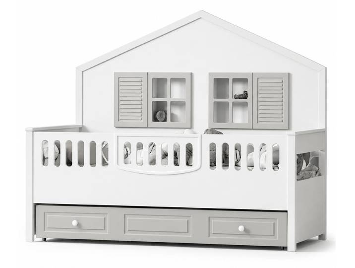 JVmoebel Kinderbett Kinderbett im Haus-Stil mit Schubladen und liebevollen Details in Weiß, Made in Europa