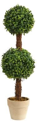 Nearly Natural "28"" Boxwood Double Ball Topiary Artificial Tree (Indoor/Outdoor) - 6"""