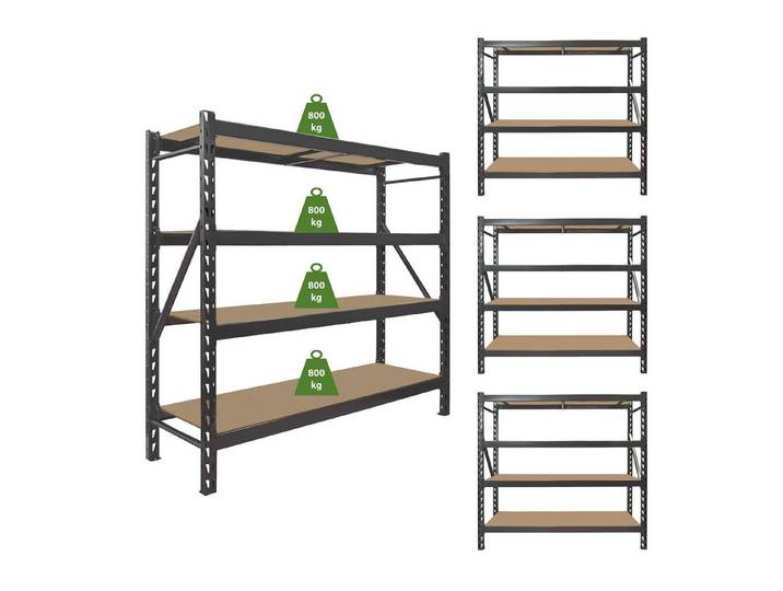 TRUTZHOLM Steckregal Schwerlastregal Emil 180x190x60 cm aus Stahl Stecksystem 4 Fachböden, Komplett-Set, 3200kg Traglast