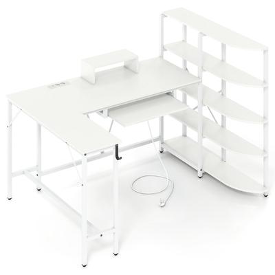 Helloshop26 - L-förmiger Schreibtisch mit integriertem Bücherregal 160 x 108 x 109,5 cm praktische Ladestation modernes Design 20_0010906