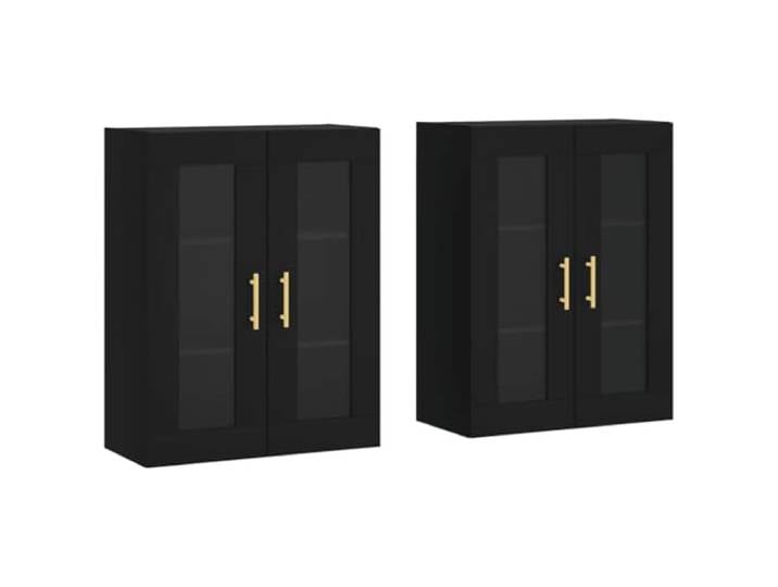 Kaorsrow 2er Set Wandschrank Schwarz Holzwerkstoff Glas 69.5x34x90 cm Praktisches 2er-Set Hängeschränke mit Glastüren für Wohnzimmer und Flur, schafft Ordnung und spart Bodenfläche.
