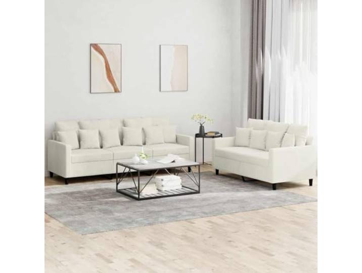 HEFZGDB 2-TLG. Sofagarnitur mit Kissen Creme Samt, Weiches Samtstoff Sofa Set für Wohnzimmer, Robustes Gestell aus Sperrholz und Metall, Bequeme Polsterung für Entspannung, Maximal