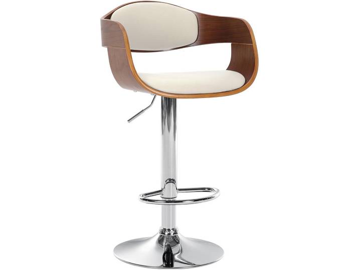 CLP Barhocker Lederlook Walnuss/Weiß, Weiß, Walnussfarben, Metall, 50x88x48 cm, Esszimmer, Barmöbel, Barhocker
