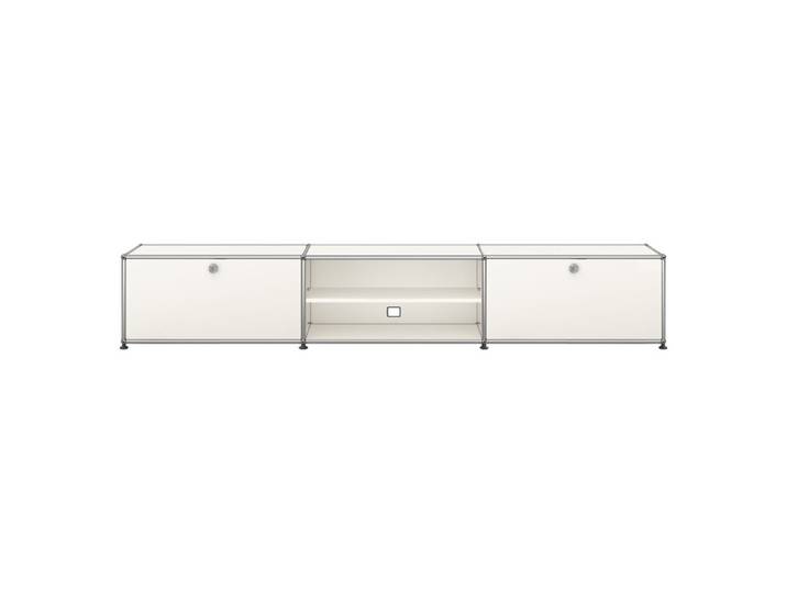 USM Haller TV-Bank 3-fach breit Ausziehtür offen Klapptür weiß Ausziehtür/offen/Klapptür mit Schloss reinweiß 228x39x53 cm