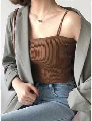 Retailers Go Summer Sleeveless Camis, Casual Women Halter Crop Tops, Backless Strap Tank Top brown