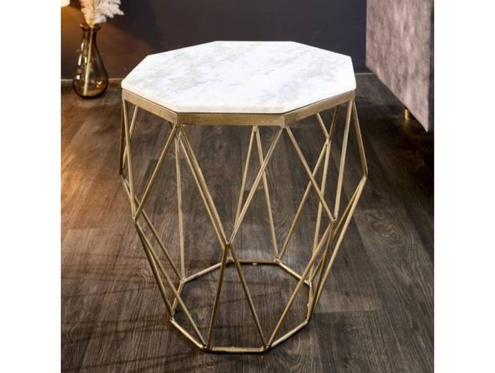 LebensWohnArt Beistelltisch Exklusiver Beistelltisch BIJOUX ca.50cm weiss Marmor