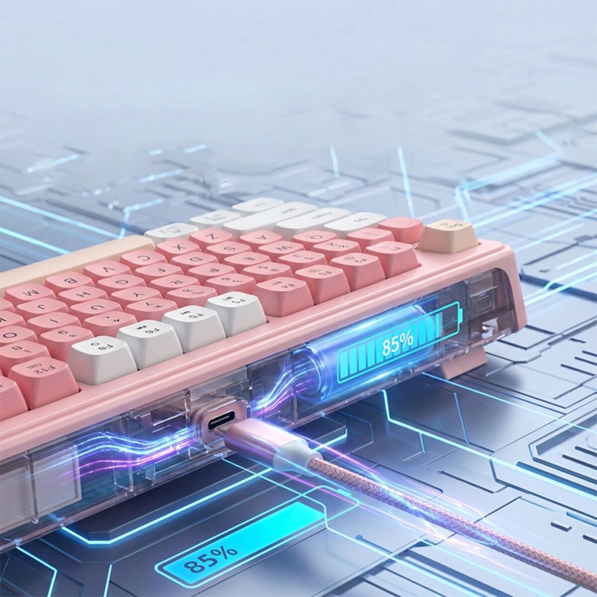 INF 82-Tasten Kompaktes Kabelloses Tastatur- und Maus-Set — 2.4G stabile Verbindung, RGB-Hintergrundbeleuchtung, Type-C Rosa
