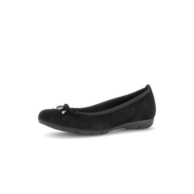 Ballerina GABOR, Damen, Gr. 39, Textil, schwarz, Ziegenveloursleder, Schuhe Ballerina, Keilabsatz, Businessschuh mit komfortablem Elastikeinfass