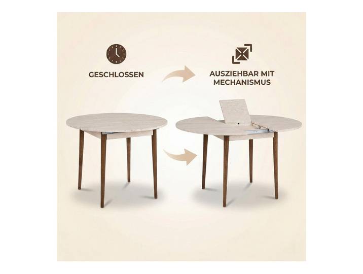 Skye Decor Esstisch Viola, Funktional Tisch mit ausziehbarer Tischplatte, Rund, Platzsparend