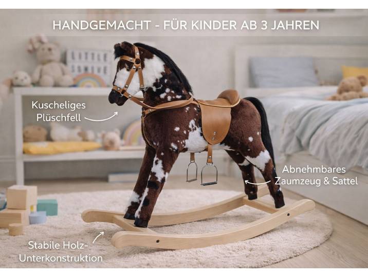 Großes Plüschpferd Schaukelpferd Holzpferd Gescheckt