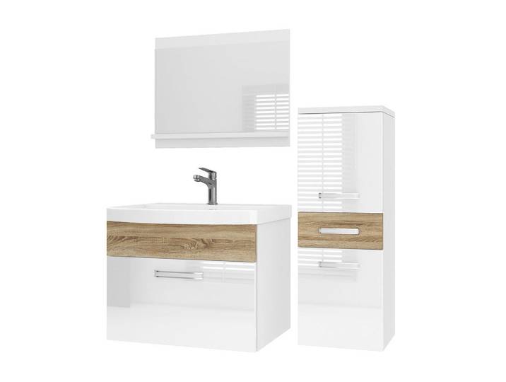 B Belini Group Badmöbel Badezimmer SET PRI Pm2, Weiß/Sonoma Eiche Hochglanz, 90 cm, Weiß, Sonoma Eiche, Holz, Rechteckig, 38.7x81x90 cm, Badezimmer, Badmöbelsets & Badmöbelserien, Badmöbel-Sets