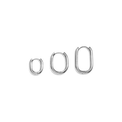 Ohrring-Set ADELIA´S "Ohrringe Ohrring-Set mit 3 ovalen Creolen 13 × 16 bis 17 × 26 mm", Damen, Gr. Damen, Edelstahl, silber (silberfarben), Ohrringe, mit drei ovalen Creolen in abgestuften Größen