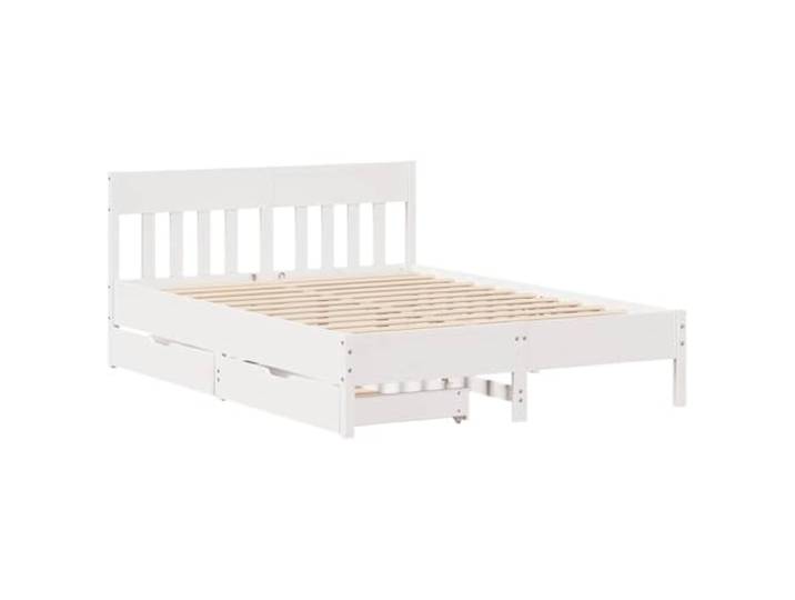 KTHLBRH Einzelbett weiß 120 x 190 cm Massivholz Kiefer Mit 2 Schubladen und Rollen, Kopfteil, Lattenrost, ohne Matratze