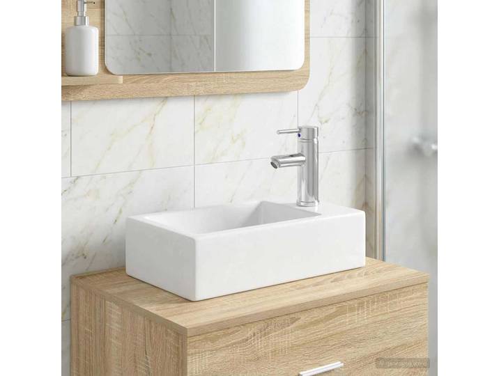 vidaXL Waschbecken mit Wasserhahn und Abfluss Chrom