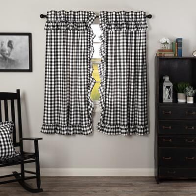 VHC Brands Annie Buffalo Check Ruffled Short Panel Set - Short Panel 63x36 - Short Panel 63x36
