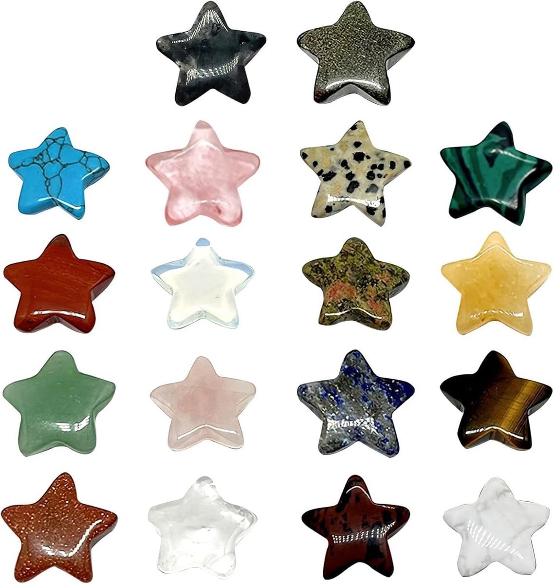 Set van 18 stervormige edelstenen voor kinderen - Natuurlijke helende kristallen en chakra stenen