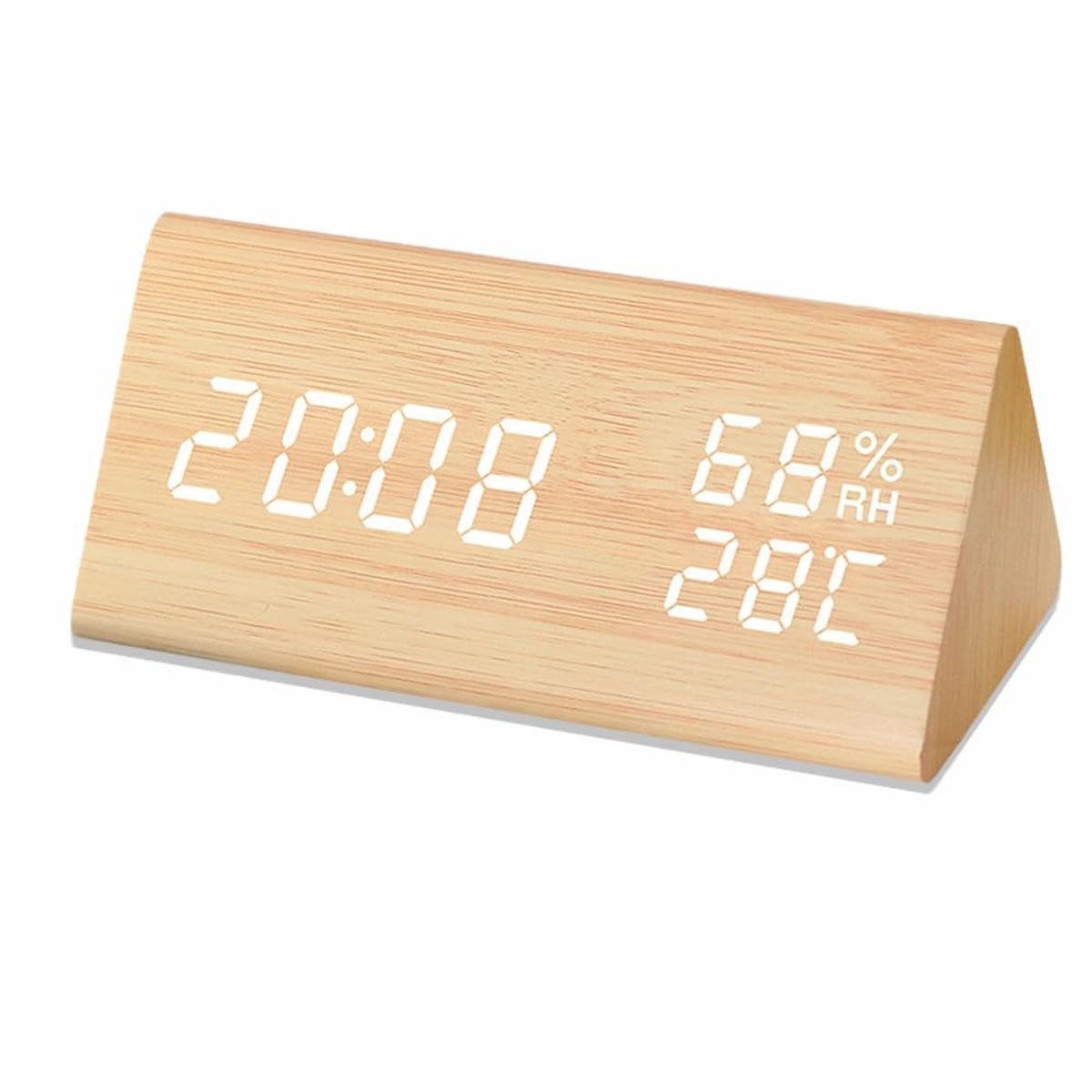 Longziming Houten Digitale Wekker met LCD, Temperatuur- en Vochtigheidsmeter en Geluidsactivatie