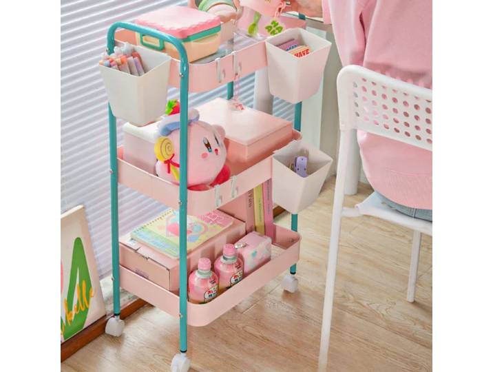 Étagère de rangement pour chariot de couleur contrastée à 3 niveaux, chariot mobile multicouche, support de rangement pour cosmétiques et collations, étagère Mobile pour salle de bain et maison