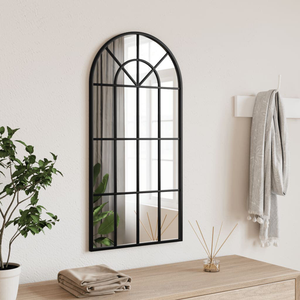 Brambly Cottage Derk Iron Arch Mirror Black 80cm H x 40cm W