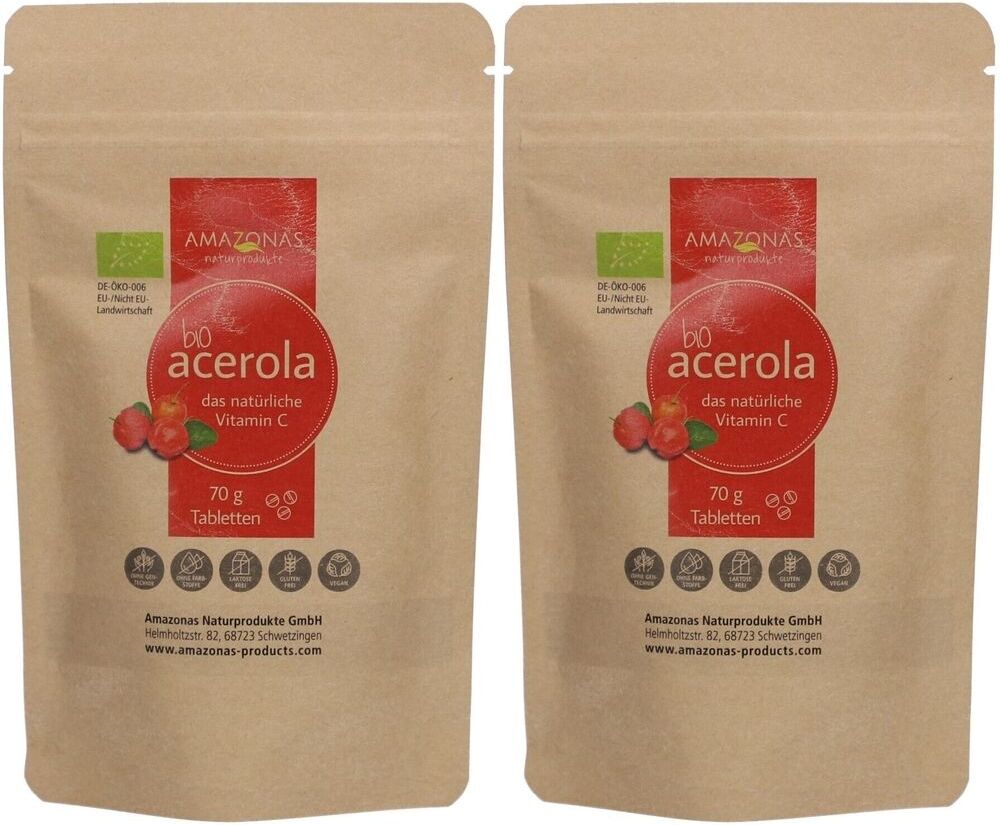 AMAZONAS Acerola 100% Bio natürliches Vit.C Lutschtabletten 2x 2x70 g
