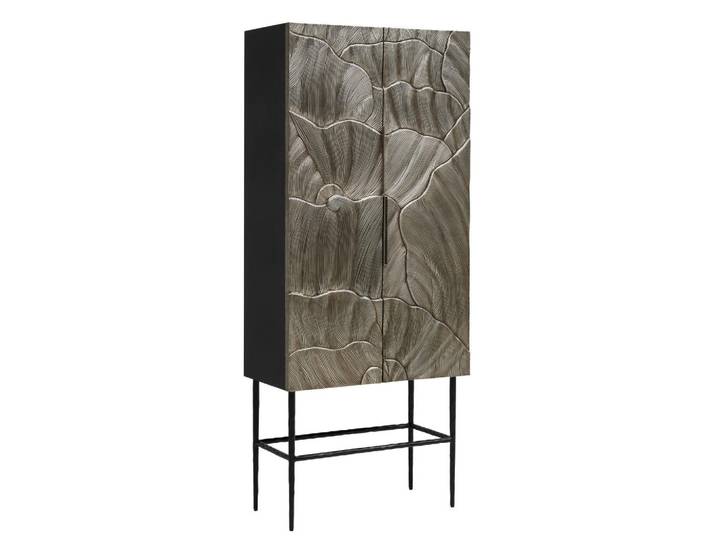 Ambia Home Highboard, Schwarz, Metall, Floral, 3 Fächer, 75x180x40 cm, Holzmöbel, Wohnwände Holz, Wohnwand Serien Holz