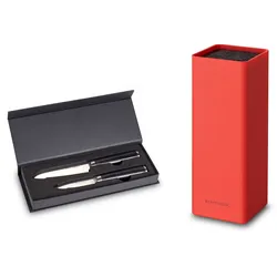 Damastmesser-Set 2tlg. inkl. Messerblock „Square“ – Rot