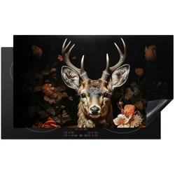 HERDABDECKPLATTE Hirsch - Tier - Blumen - Natur - Botanisch Glaskeramikkochfeldabdeckung 90x52 cm