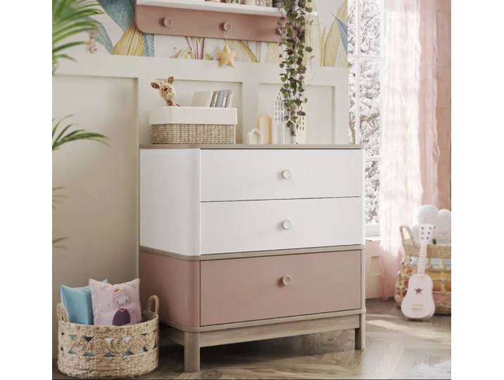 Möbel-Zeit Kommode BONO PINK Weiß & Pink – Sideboard mit 3 Schubladen