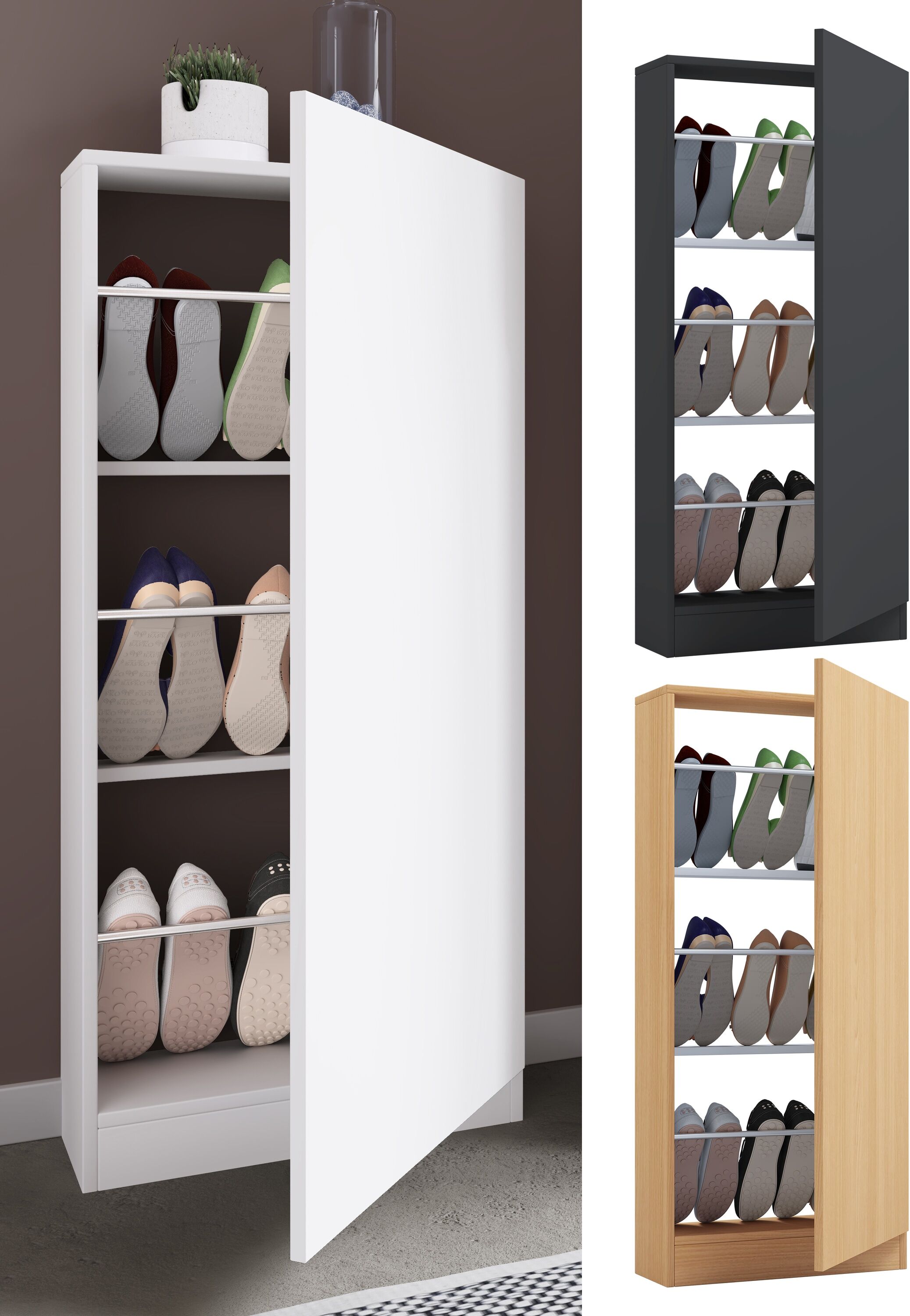 Schuhschrank VCM "Holz Schuhschrank Schuhkommode Fulisa L", weiß, B:50cm T:17cm, Obermaterial: 100% Holz Wood., Schränke, Schuhschrank