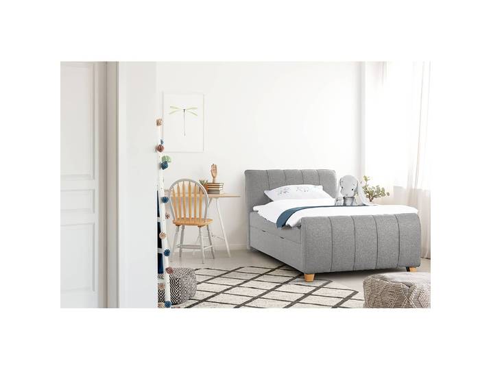Lit Noble County 140 x 200cm Tissu/Tissu structuré Gris/Gris lumineux Chêne