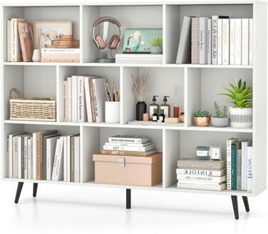 Costway 8/10-Cube Bookcase with 5 Tapered Metal Legs-Off White