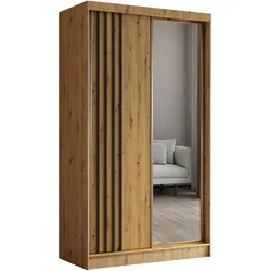 KLEIDERSCHRANK mit Spiegel-Schiebetüren und Aluminium-Leisten - NALLA - 120 cm Artisan+Artisan+Schwarz