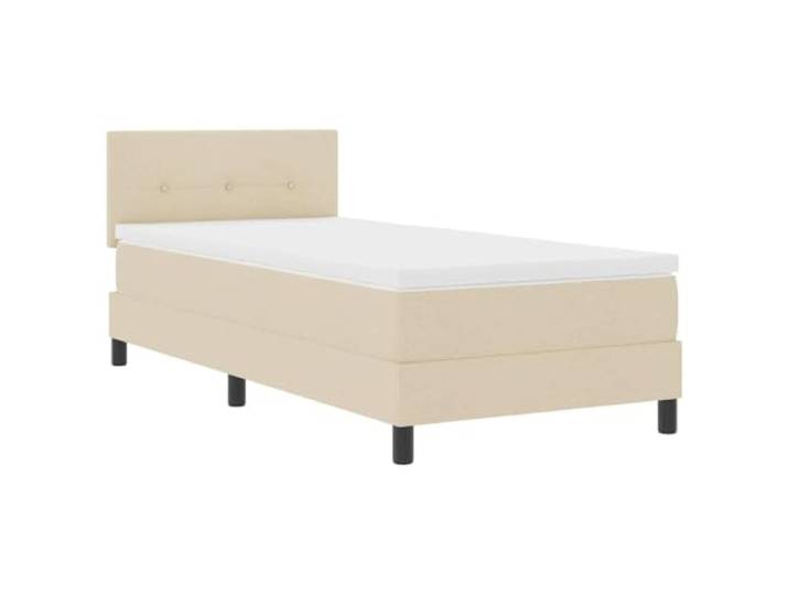 KTHLBRH Boxspringbett mit Kissen creme 80 x 200 cm Stoff Holzrahmen, atmungsaktives Polyester, höhenverstellbares Kopfteil, Taschenfedern, minimalistisches Design