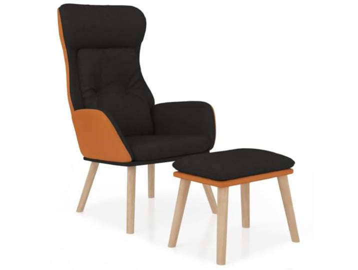 Makastle Relaxsessel mit Hocker Schwarz Kunstleder & Stoff