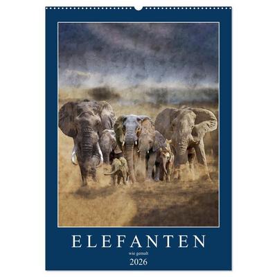 Elefanten - wie gemalt (Wandkalender 2026 DIN A2 hoch), CALVENDO Monatskalender