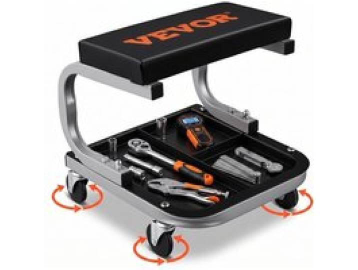 VEVOR KFZ Werkstatt Rollbrett Werkstattliege, Montageliege Werkstatthocker 36 x 36 x 36 cm Montagerollbrett mit 36 x 18 x 4 cm Sitz, Stahl + PU Werkstatthocker bis 113 kg Belastbar Reparierte Hocker