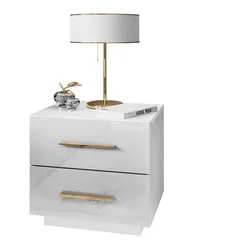 NACHTTISCH LINA LUX mit Griffen und Hochglanzplatte, LED – Griffe: Gold-Chrom