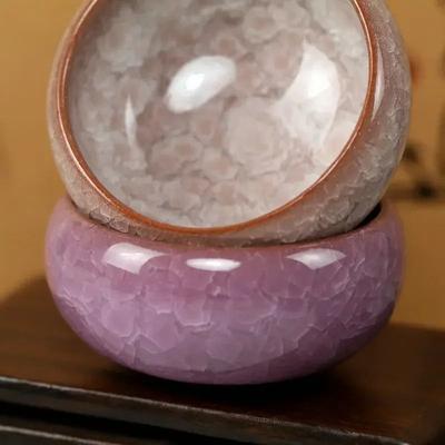 Uplift Essentials Handmade Ice Crack Ceramic Candlestick purple