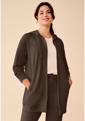 Plus Size Women's Ellos Studio French Terry Long Sleeve Zip-Front Tunic Hoodie by Ellos Studio in Chocolate (Size 1X)
