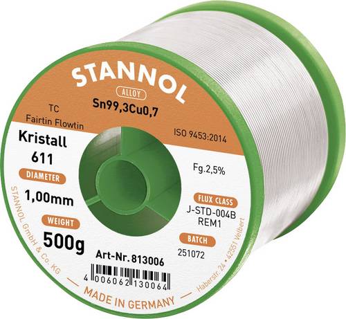 Stannol Kristall 611 Fairtin Lötzinn, bleifrei bleifrei Sn99,3Cu0,7 REM1